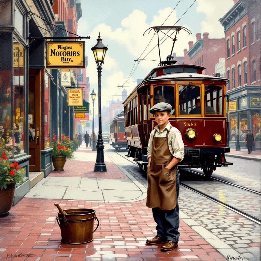 Nostalgic York Maine Scene with Shoe Shine Boy