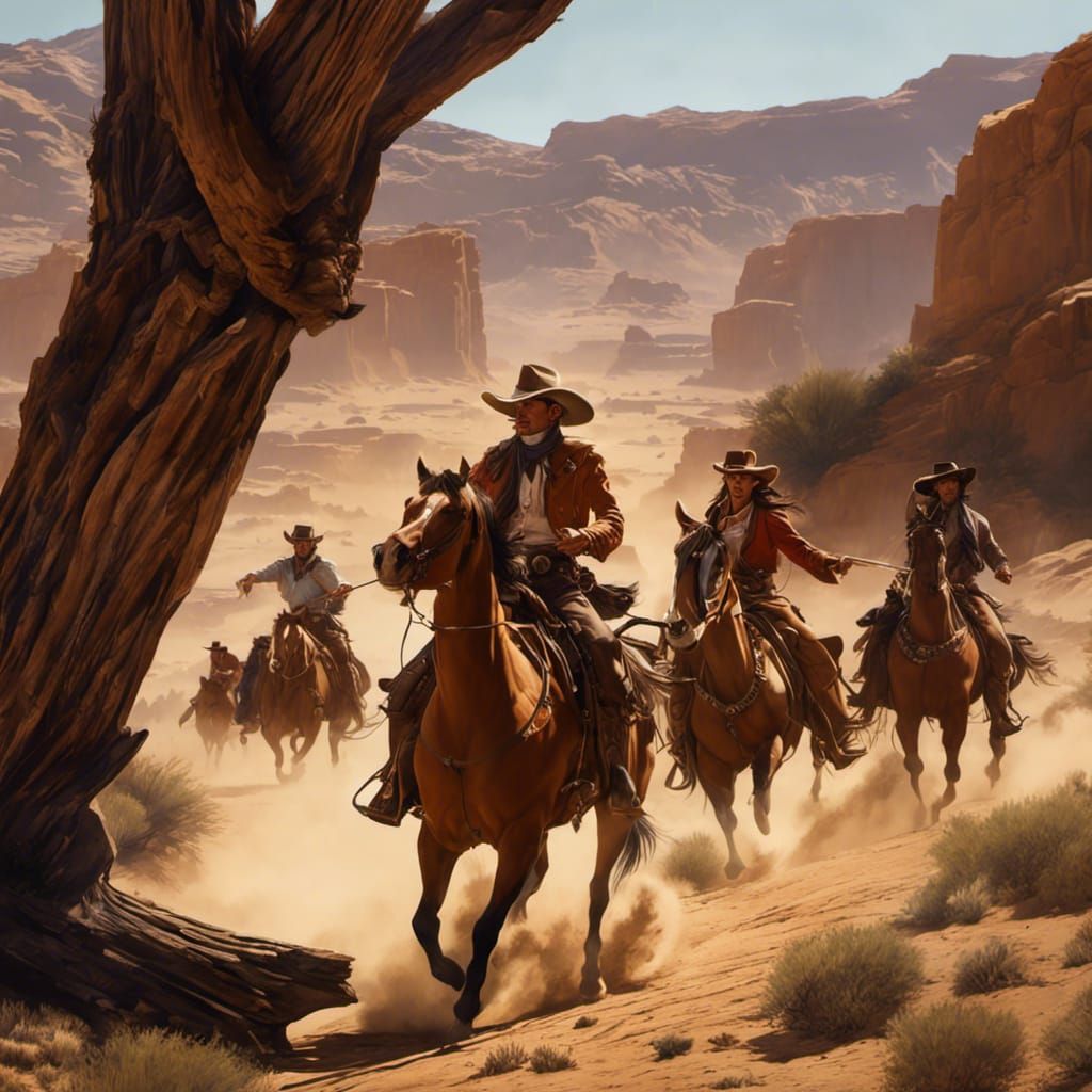 Cowboy and Cowgirl Desert Chase: Old West Art