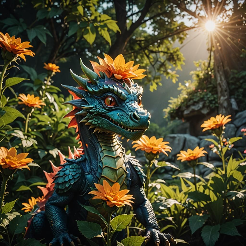 Cute Dragon Cub in Morning Sunlight