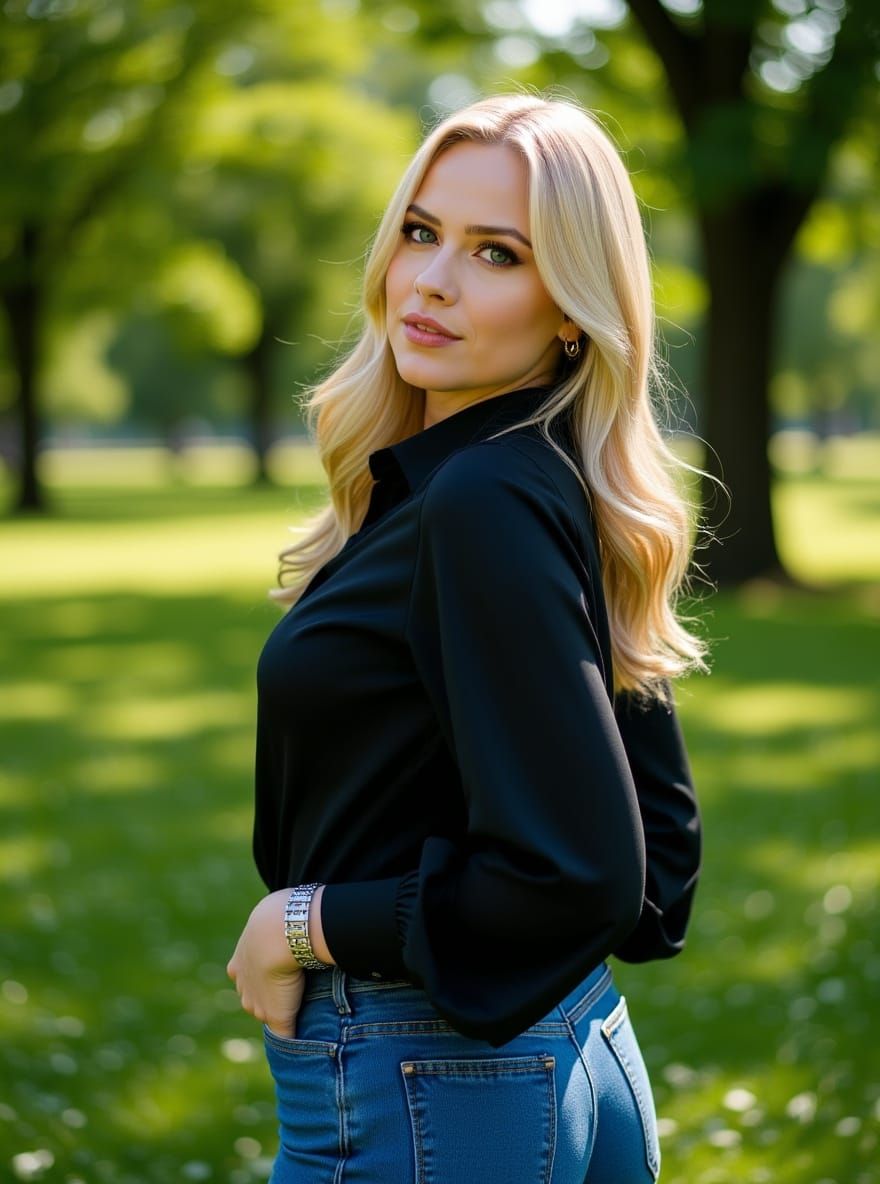 Elegant Portrait of a Young Woman in Park