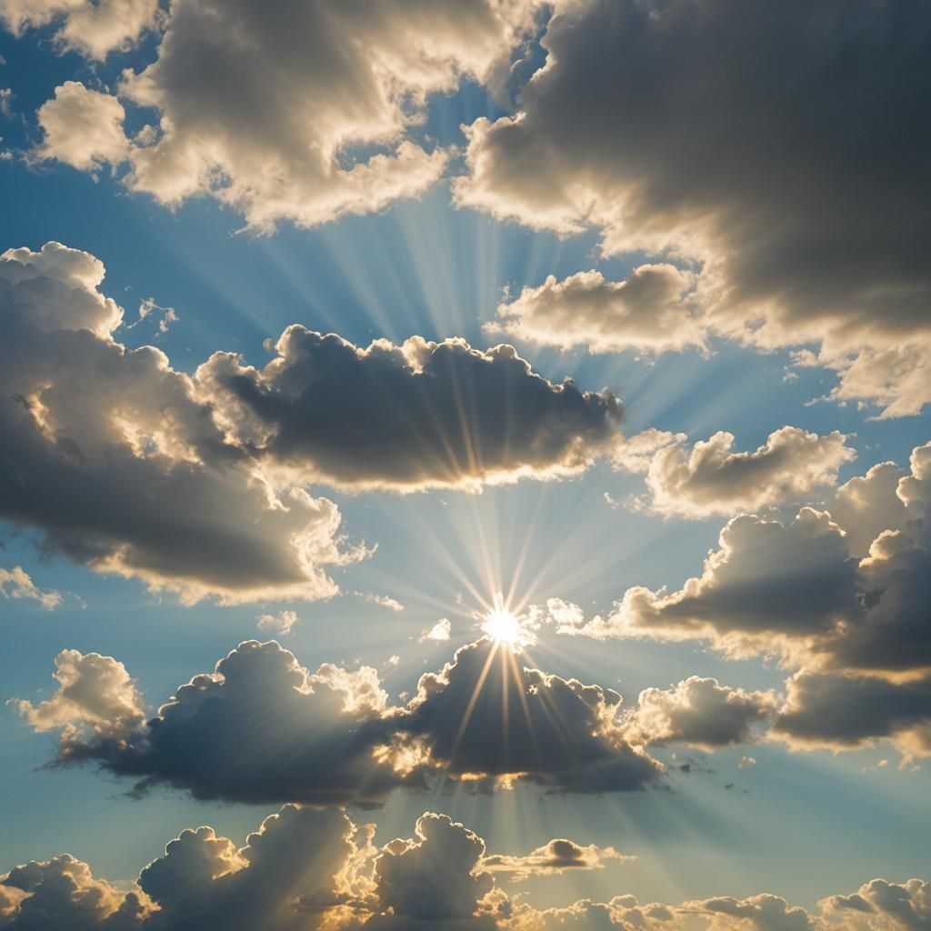 Heavenly Sunshine Beams Through Divine Clouds