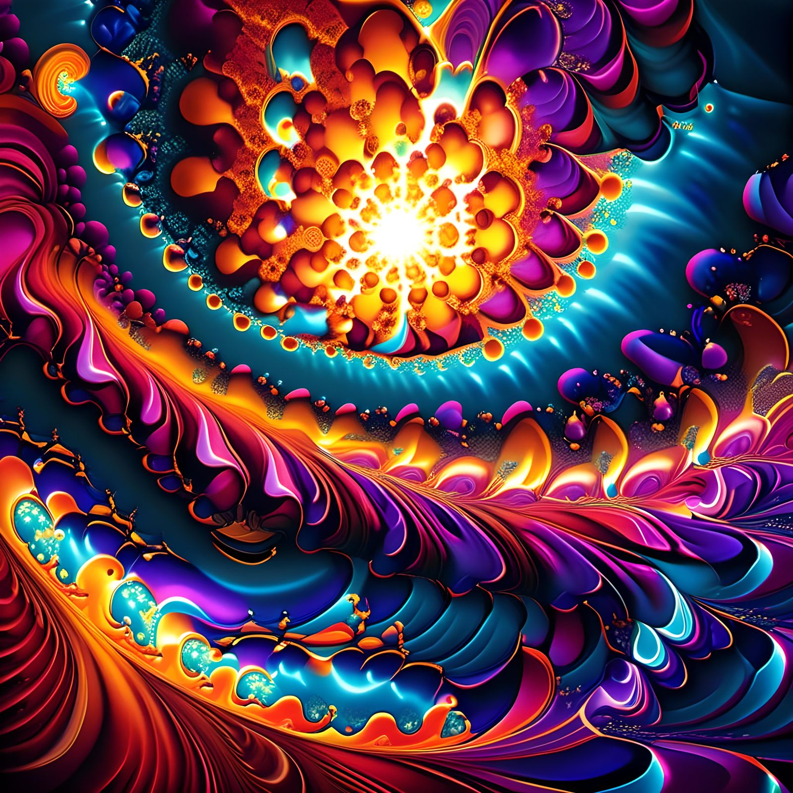 Melting Sun: A Cosmic Retrofuturist Illustration