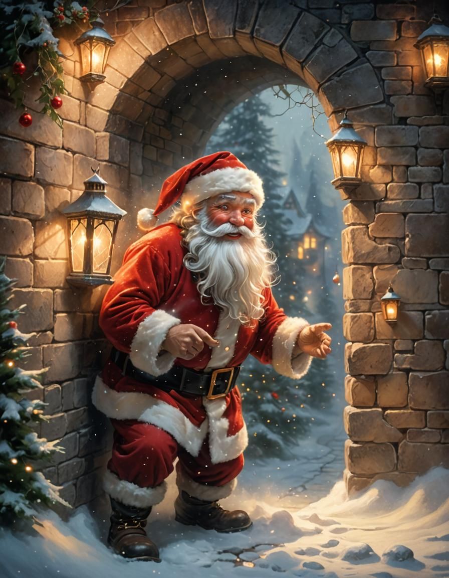 Santa Claus Breaks Through: Ethereal Fantasy Scene