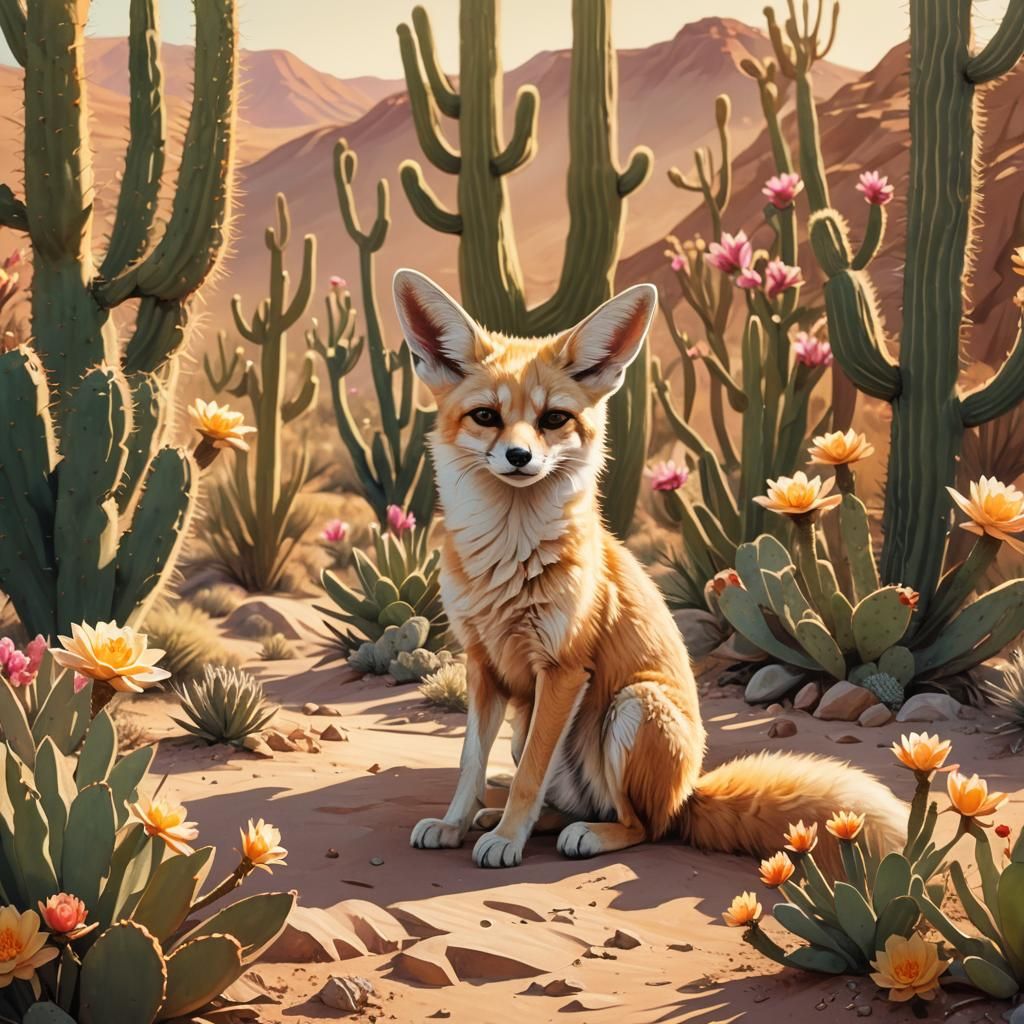 Fennec Fox in Desert Oasis: Wildlife Illustration