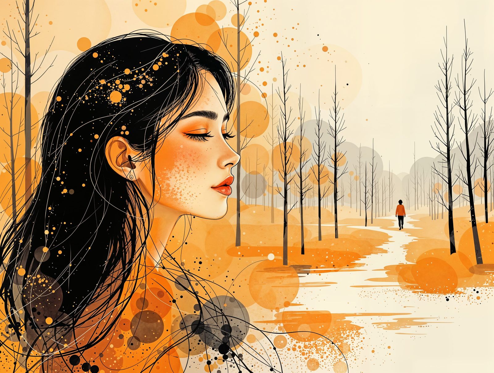 Whispering Woman in Ethereal Orange Landscape