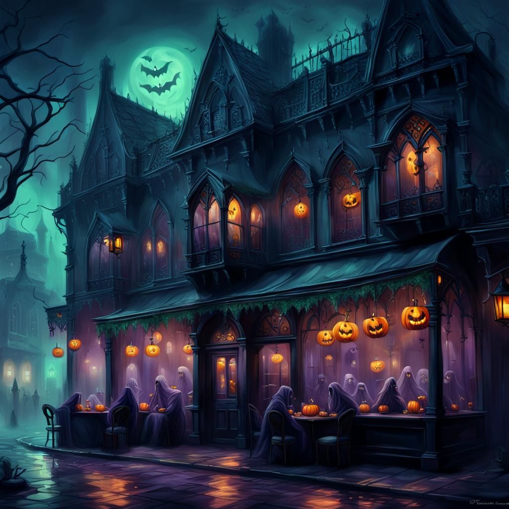 Haunted Cafe in Gothic Setting: Dark Fantasy Art