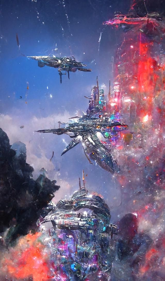 Futuristic Spaceship Battle in Cyberpunk Style