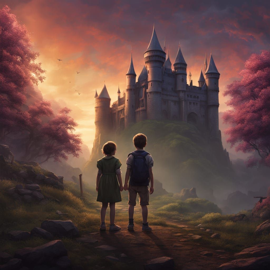 Twin Siblings Stand Before Castle, Mysterious Amulet Shines ...