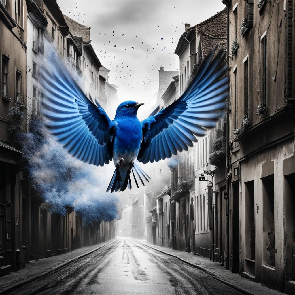 Bluebird Emerges From Vintage Photograph