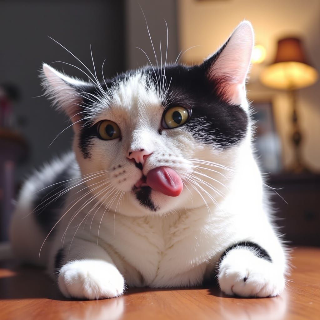 Mischievous Cat Bats at Camera Lens in Studio