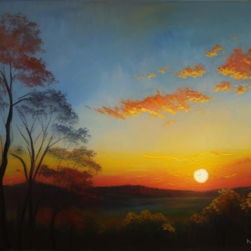 Vibrant Neo-Impressionist Sunrise Oil Painting