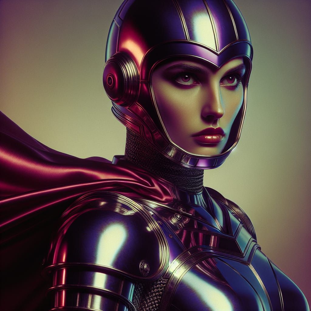 Ethereal Female Knight in Shimmering Purple Armor