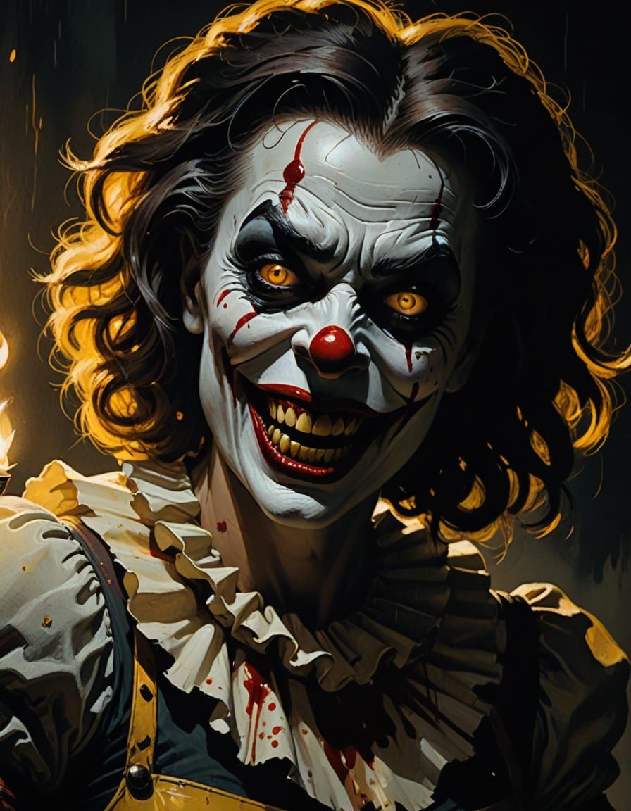 Dramatic Female Clown Portrait in Dark Fantasy Style