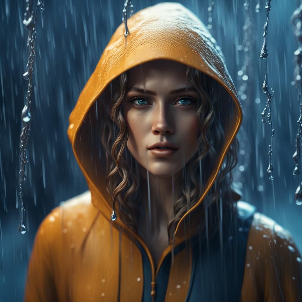 Woman in Rain: Cinematic 3D Art