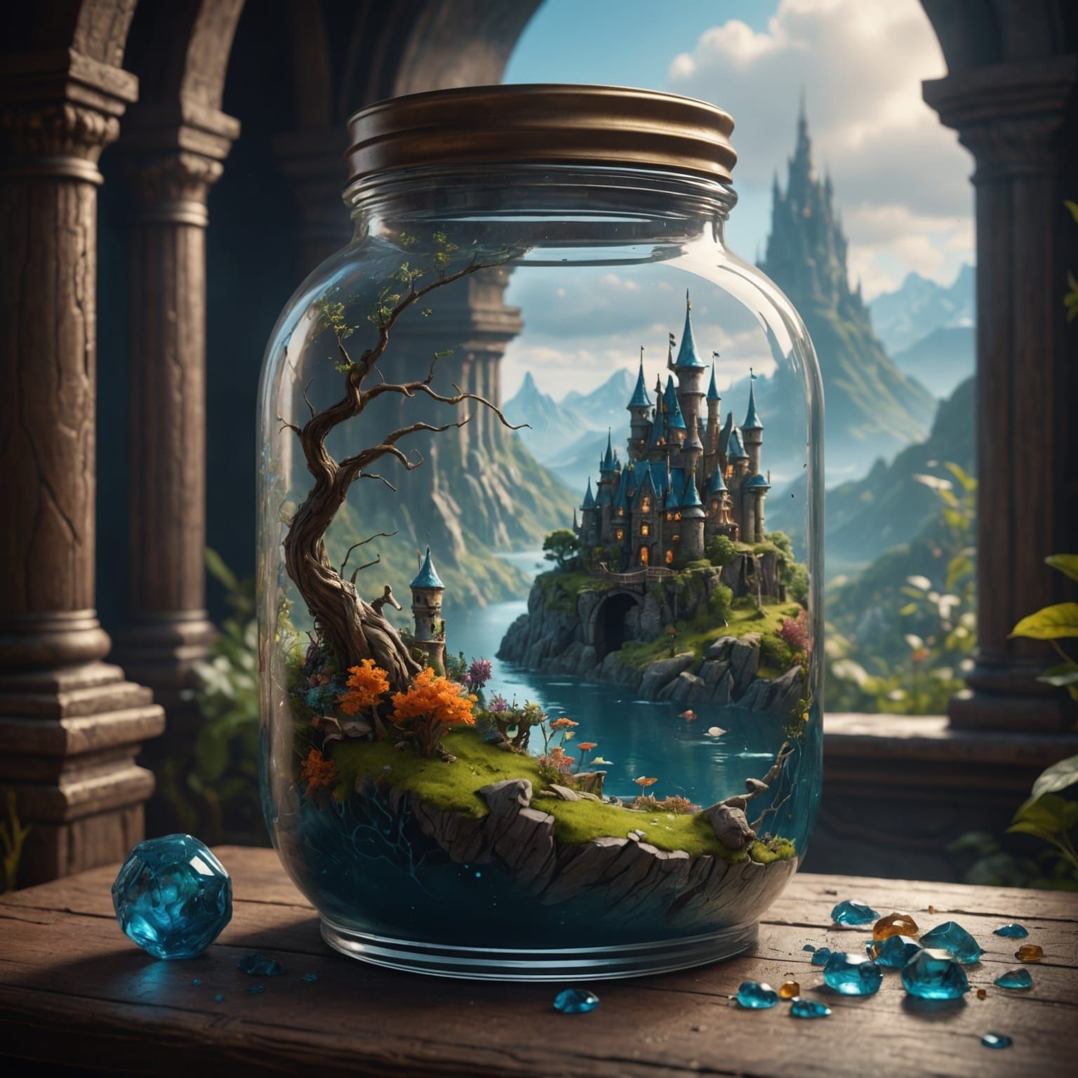 Fantasy World in a Jar: Detailed Digital Art