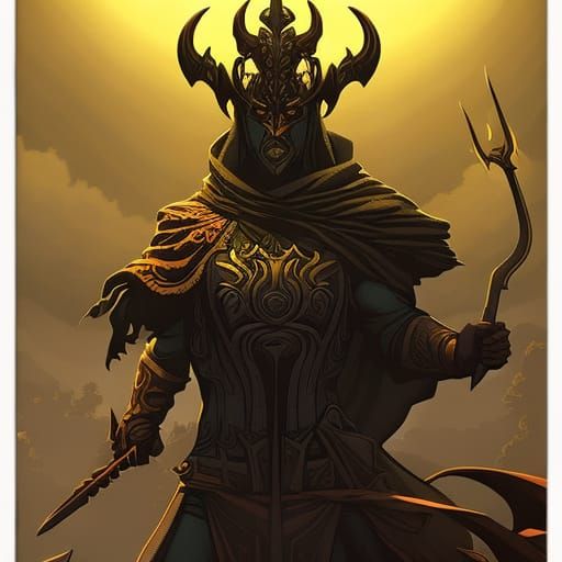 Minotaur in Golden Field: Dark Fantasy Comic Art