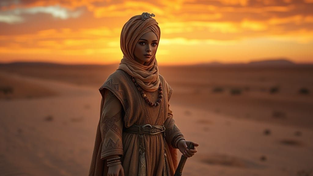 Hyperrealistic Desert Nomad Doll in Earth-Toned Robes