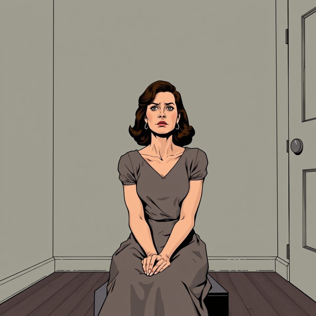 Melancholy Woman in Regionalist Style