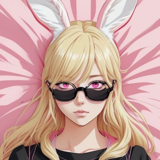 Anime Blonde Bunny Girl in Pink Room