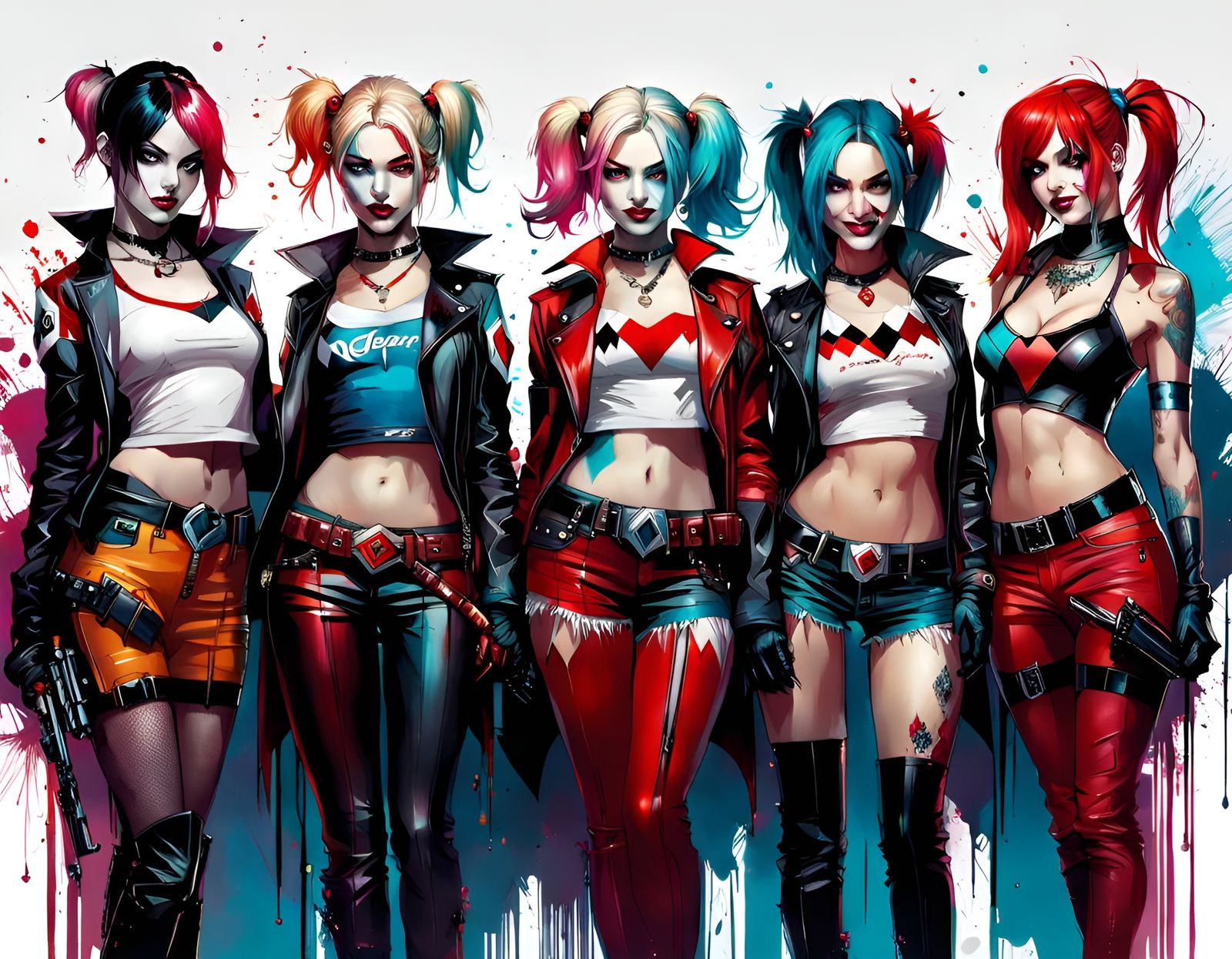 Five Harley Quinns in a Fun CGSociety Style