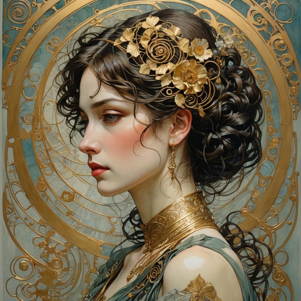 Art Nouveau Portrait with Spirals and Gilding
