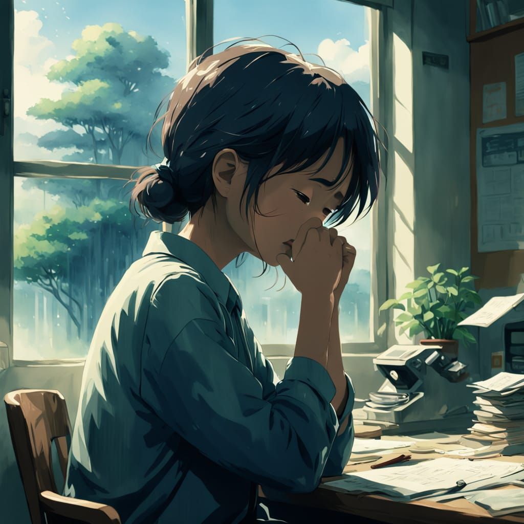 Melancholic Woman in Office Tears