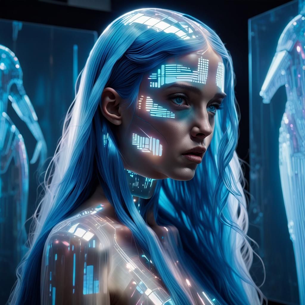 Futuristic Holographic Woman in Cyberpunk Style