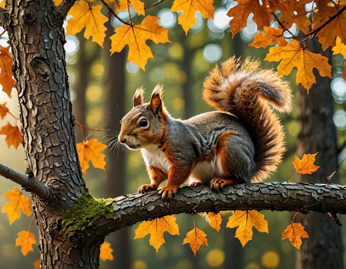 Squirrel in Autumn Forest Scene