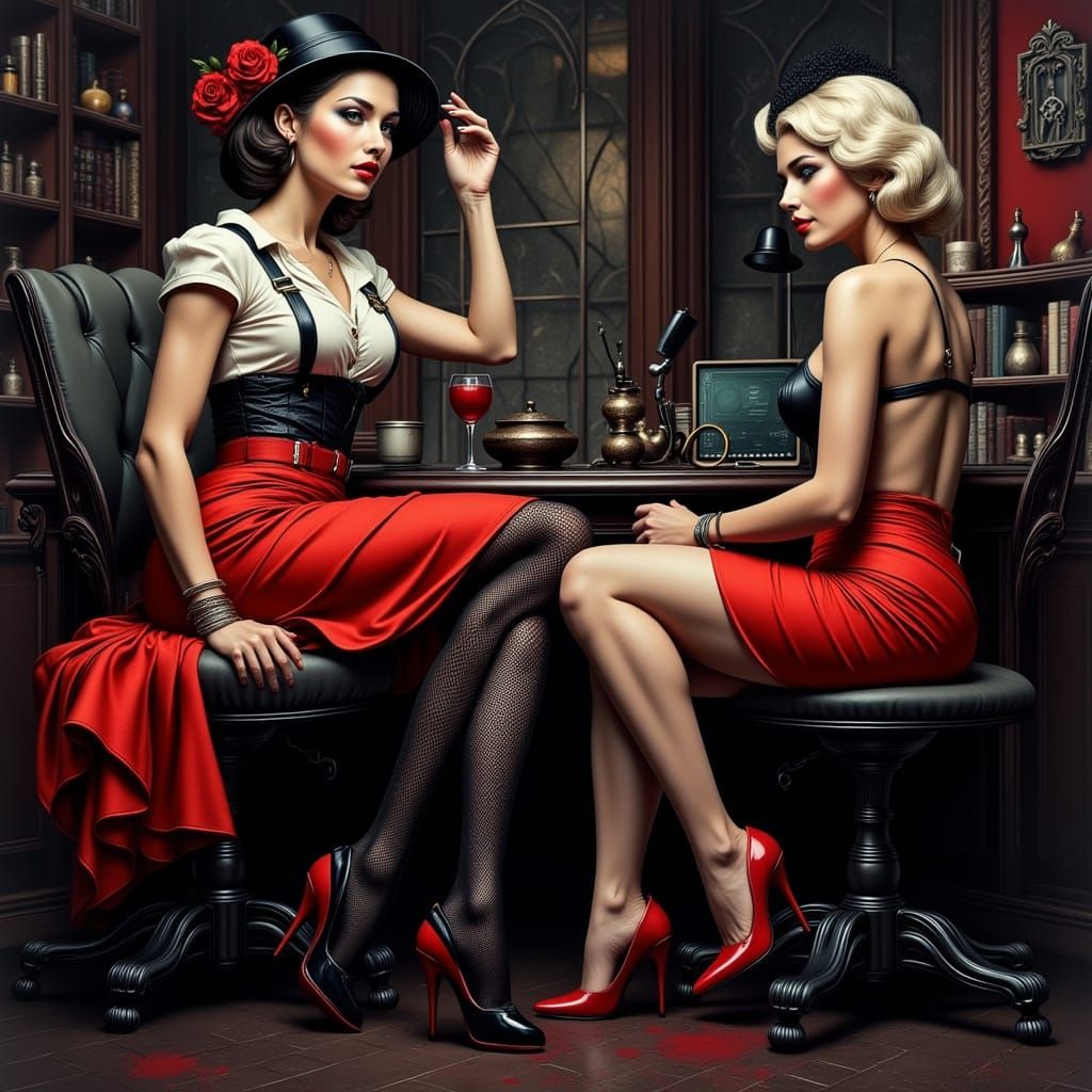 Butch Female Detective and Sexy Femme Fatale in Hyper Detail...