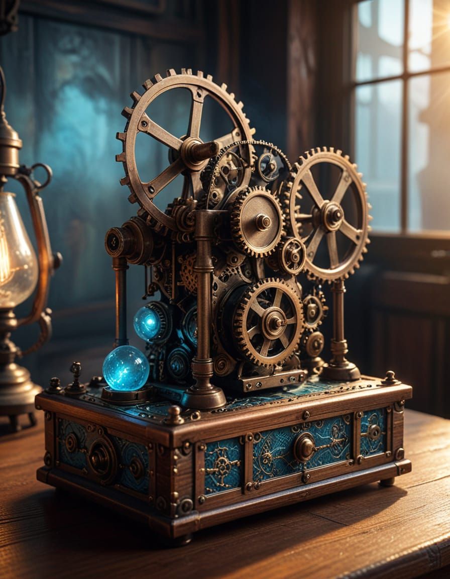 Steampunk Wind-Up Toy in Warm Golden Light