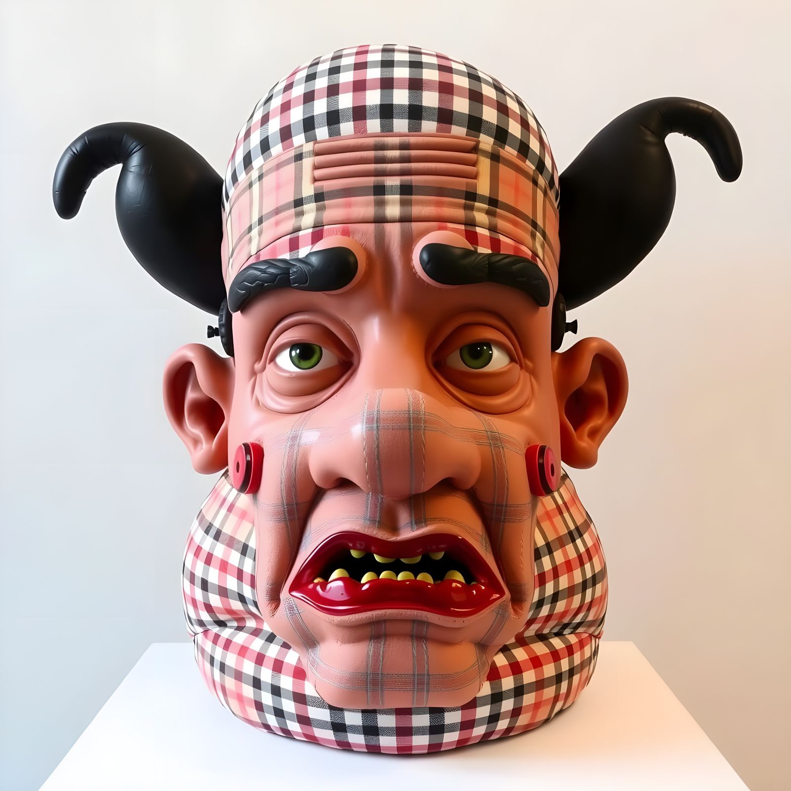 Gingham Head II (Artist Study: Gurjeet Singh, creator of fantastical stuffed heads)