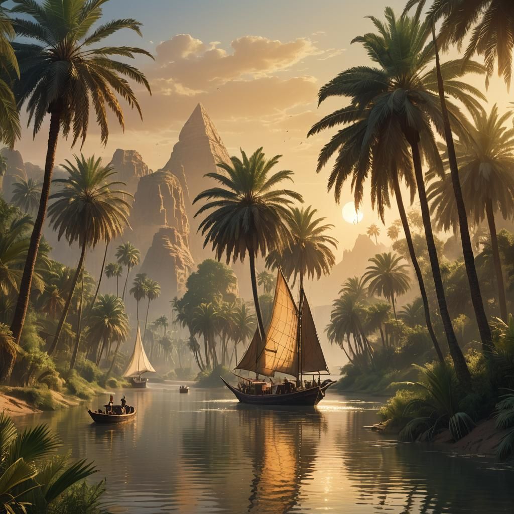 Nile River Oasis in Digital Landscape Style