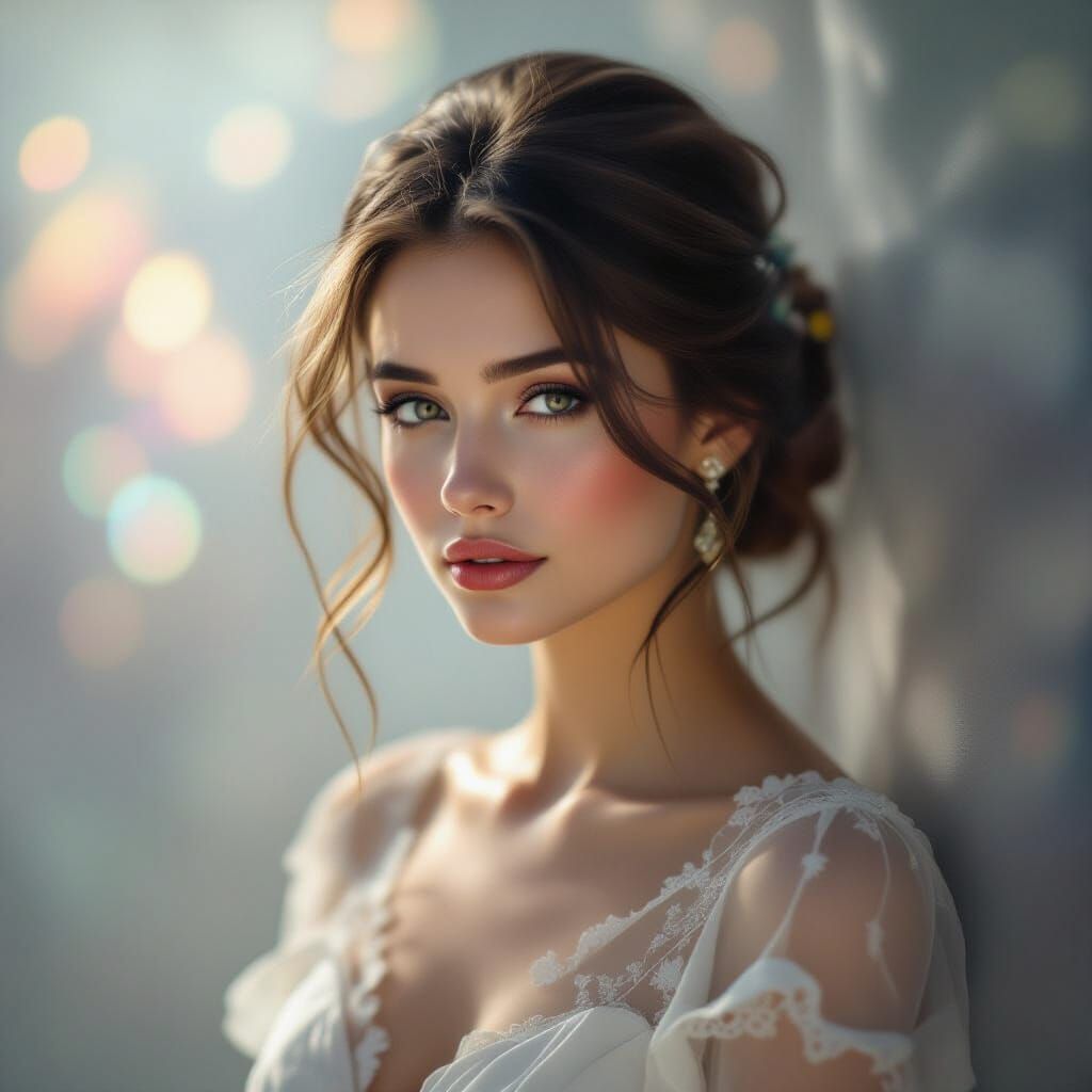 Melancholic Woman in Hazy, Iridescent Light