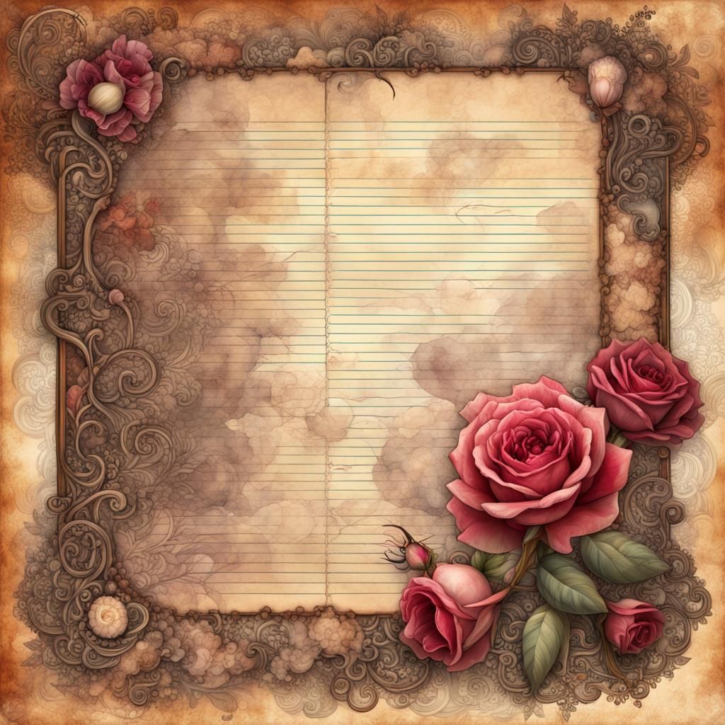 Steampunk Collage with Roses, Lace, and Watercolor