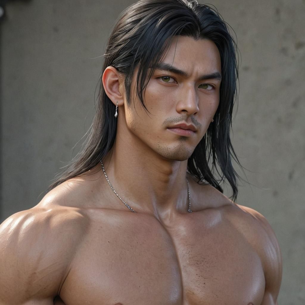 Attractive Asian Man with Piercings: 3D Anime Art