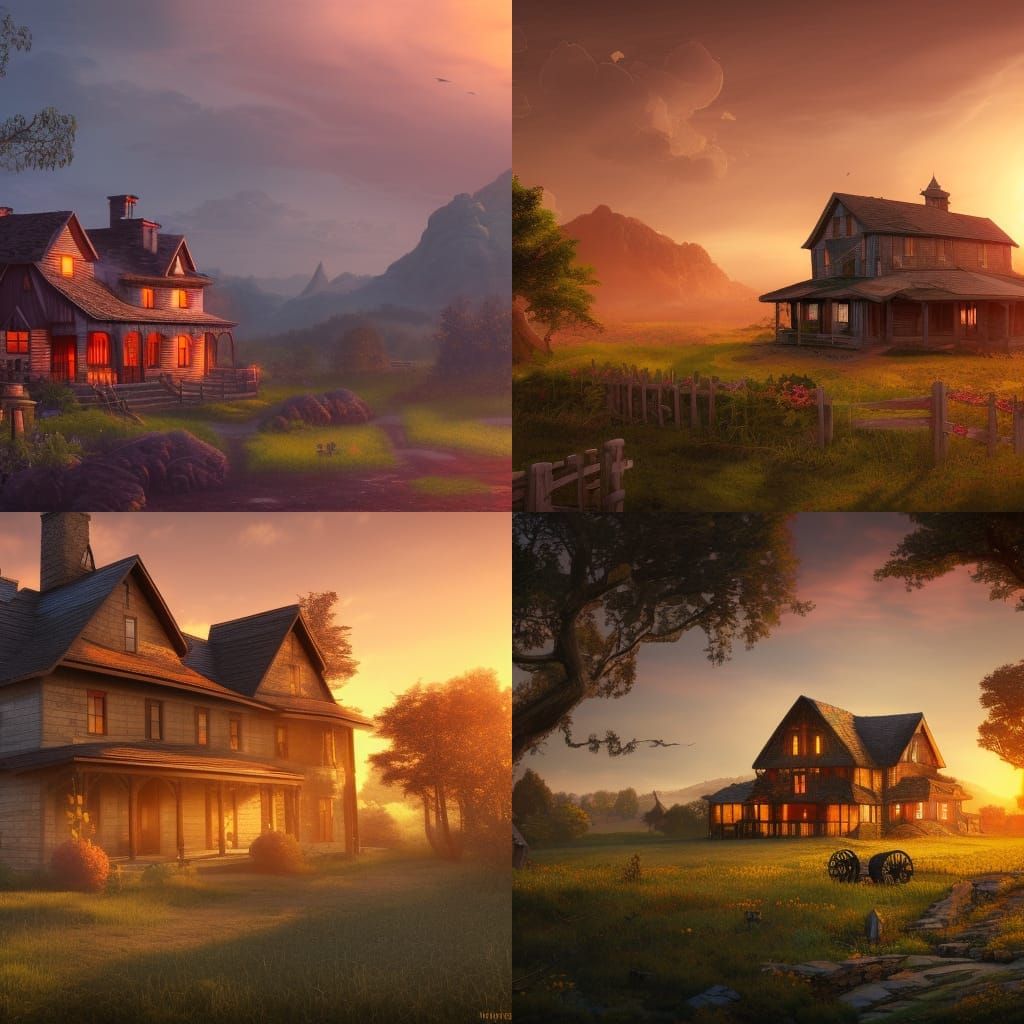 Farmhouse at Sunset: Detailed Matte Painting