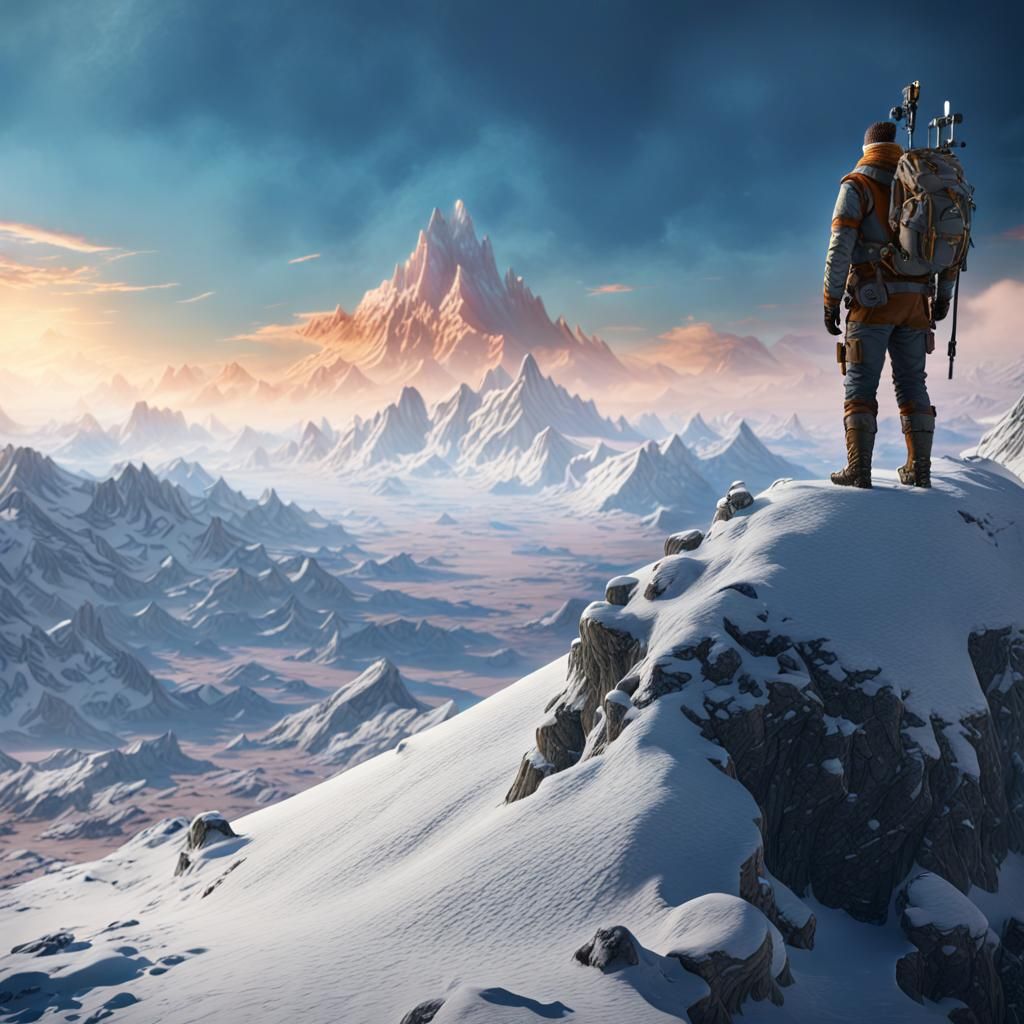 Snowy Mountain Explorer in Detailed Matte Painting