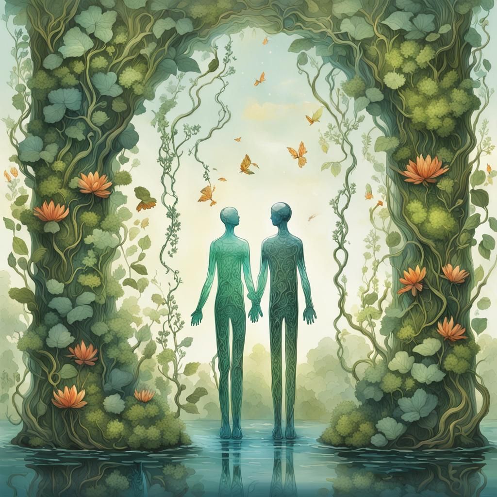 Glass Figures Filled with Vines and Flames