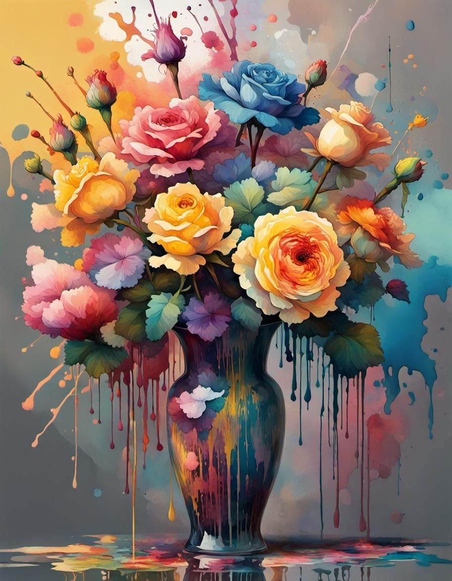 Colorful Floral Bouquet Splash Art Illustration