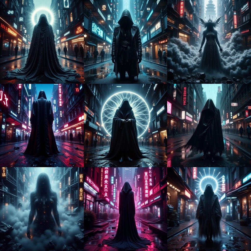 Figure in Cyberpunk Style with Glowing Runes