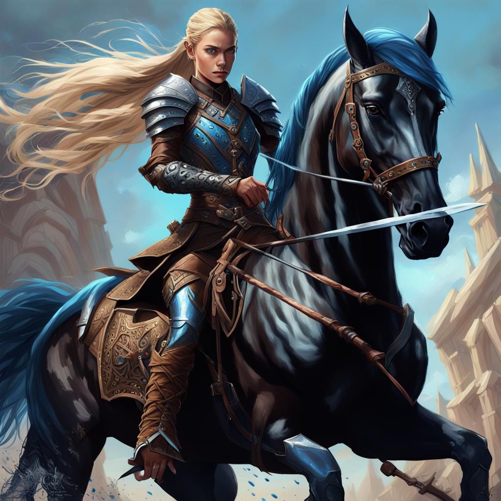 Epic Elf Warrior on Horseback in Splash Art Style