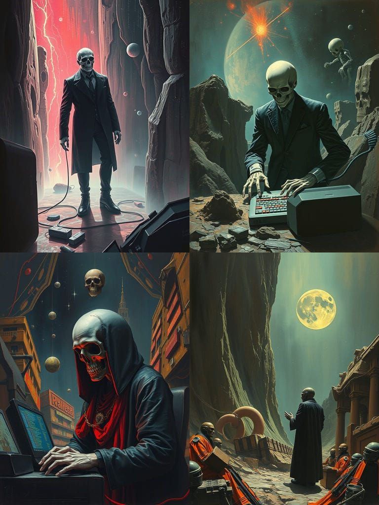 Cyberpunk Gothic Painting of a Dead Man in Liminal Space