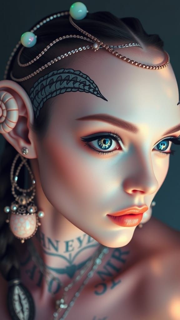 Alien Woman with Snail Braids and Indigo Tattoos