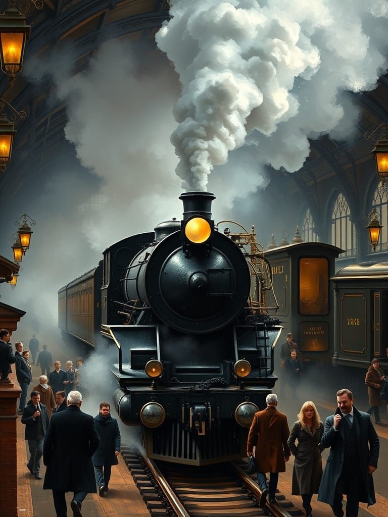 Elegant Steam Locomotive in 18th Century Train Station