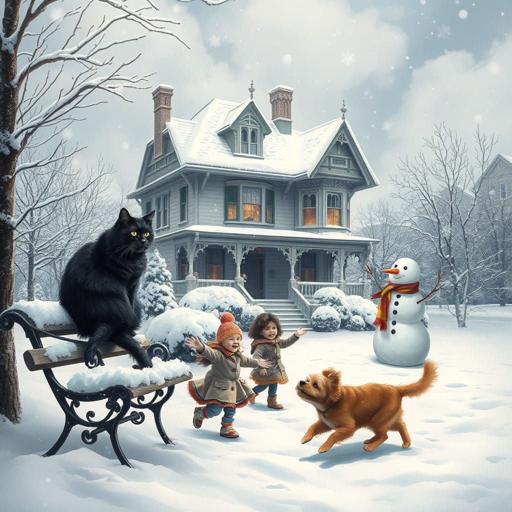 Whimsical Winter Wonderland Scene in Cyberpunk Style