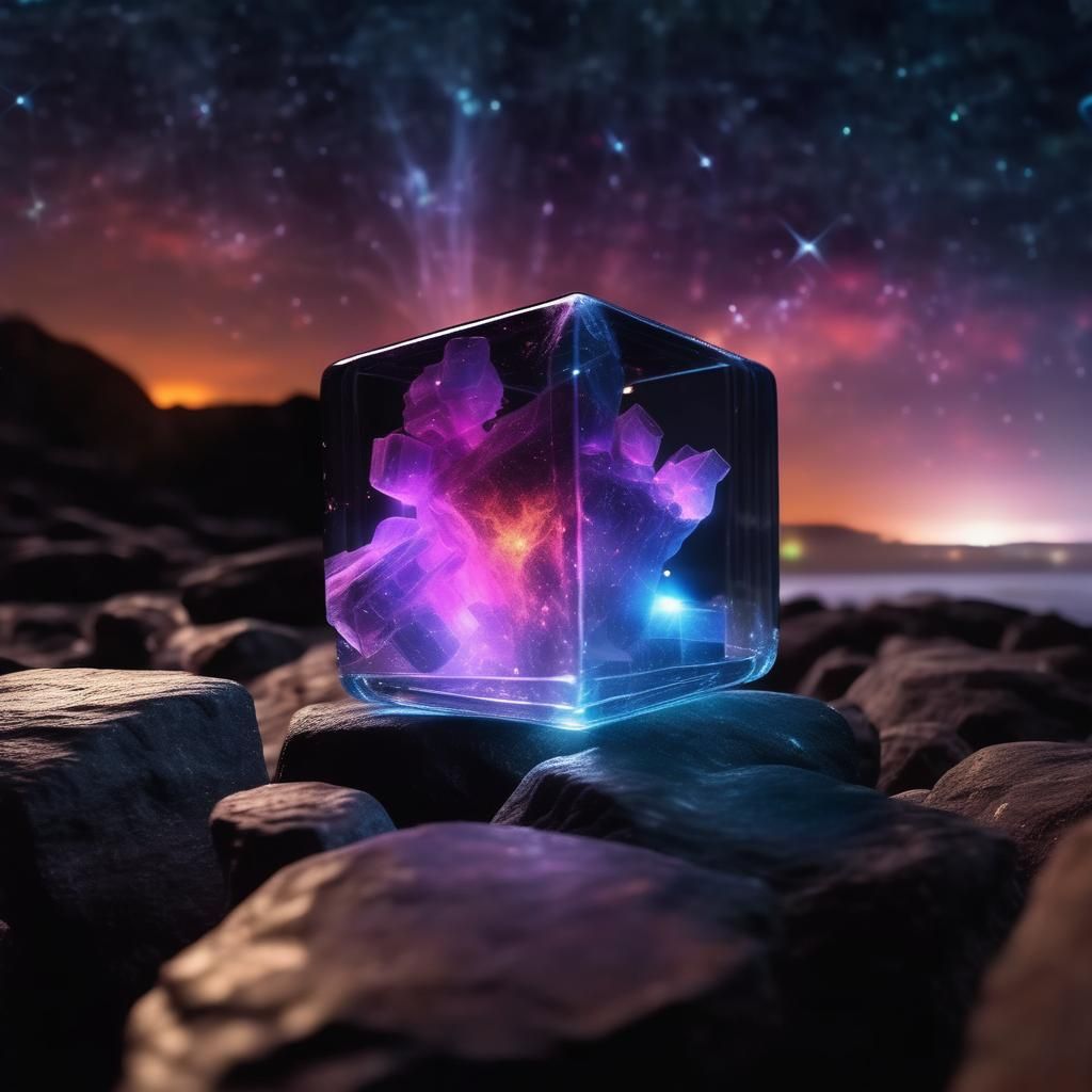 Glass cube on the rock