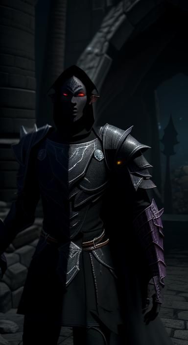 Morrowind Dark Elf in Ebony Armor