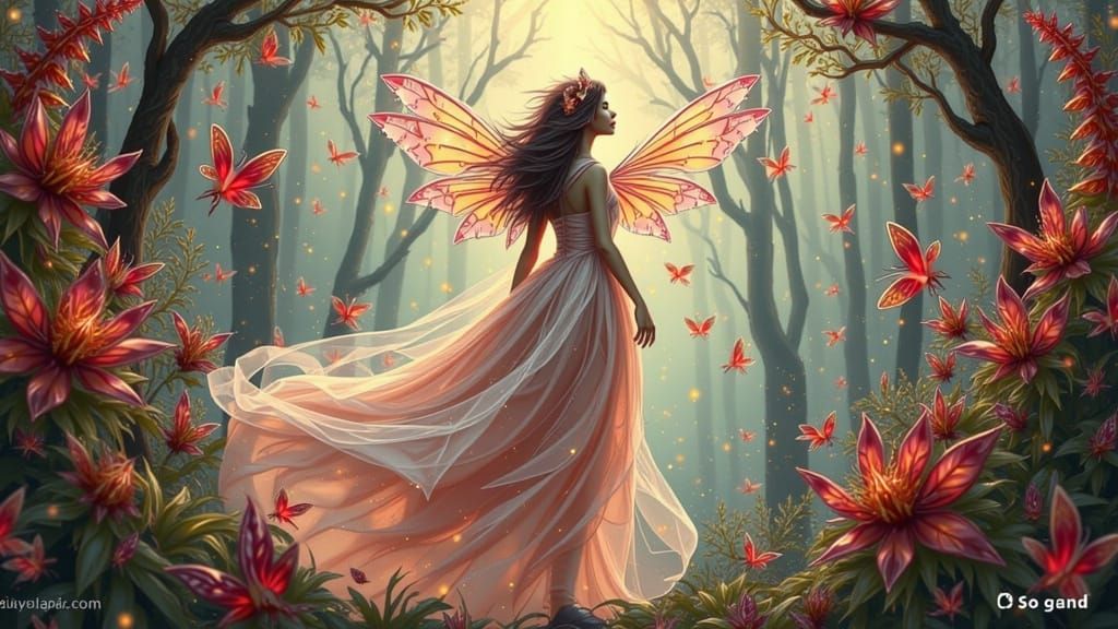 Ethereal Autumn Fairy in Watercolor Forest