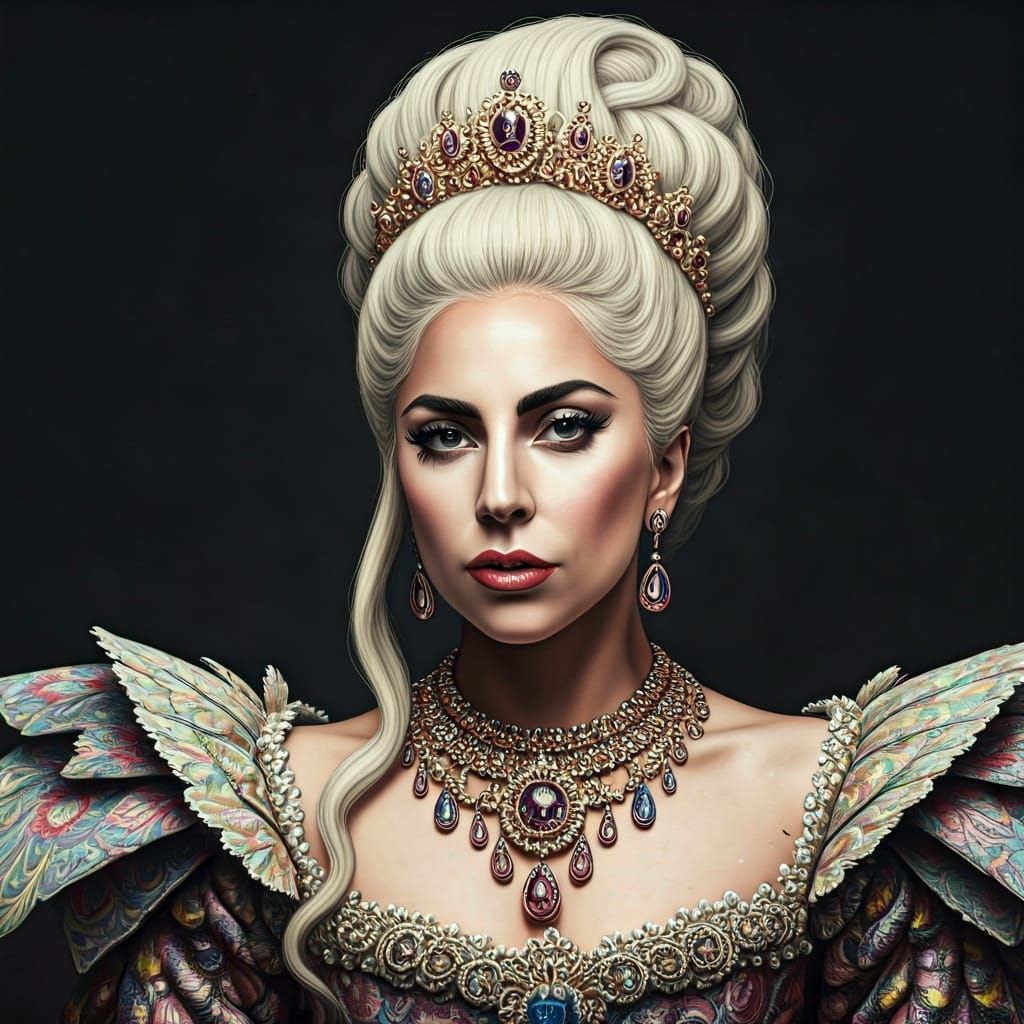 Close up macro detailed photo of Lady Gaga dressed like a pr...