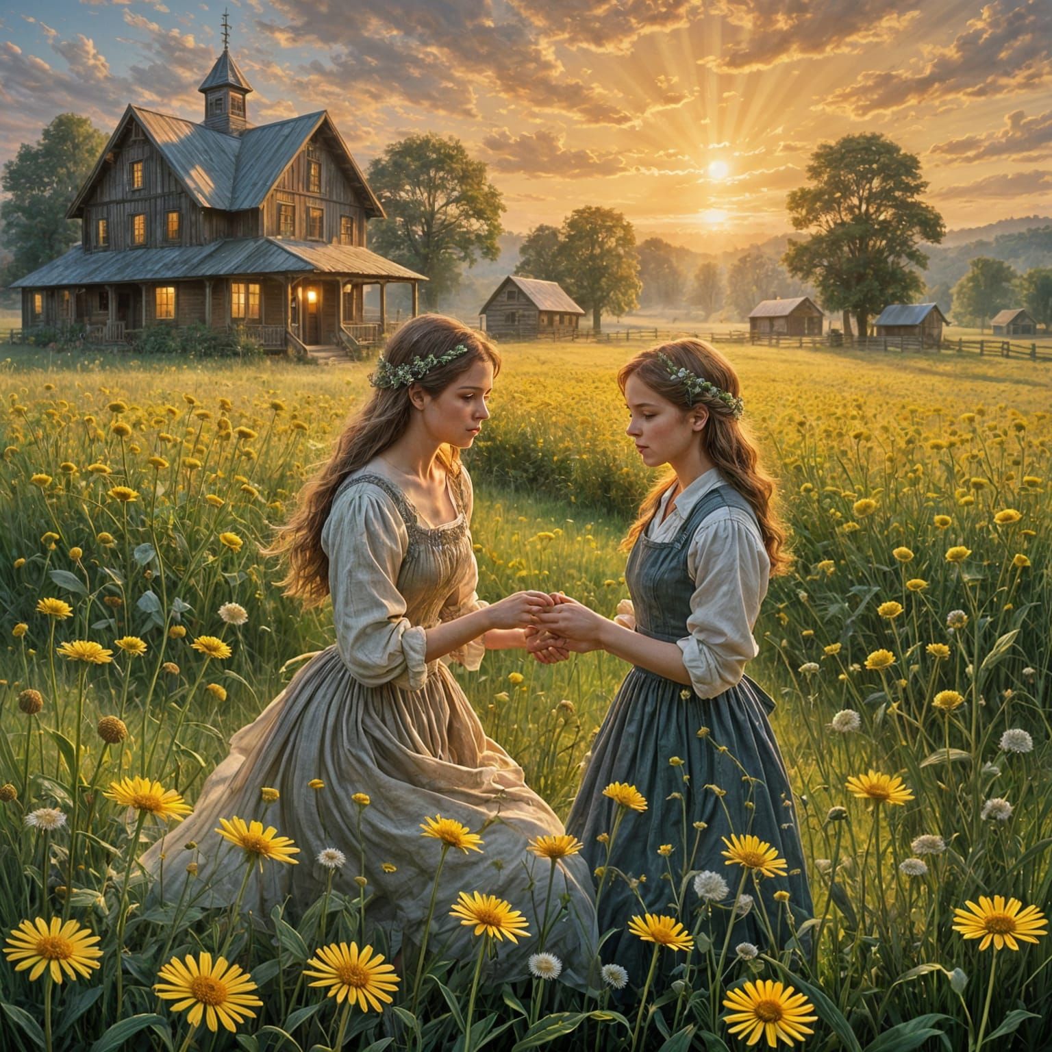 Ethereal Sunrise in a Dazzling Dandelion Field